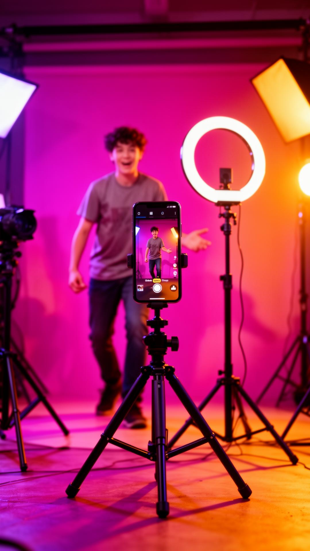 Creator filming a vertical TikTok video with a ring light — FYP-native creative